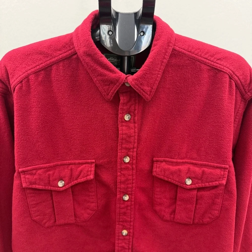 Eddie Bauer Red Flannel Shirt Men Large Button Up Long Sleeve Cotton Outdoor